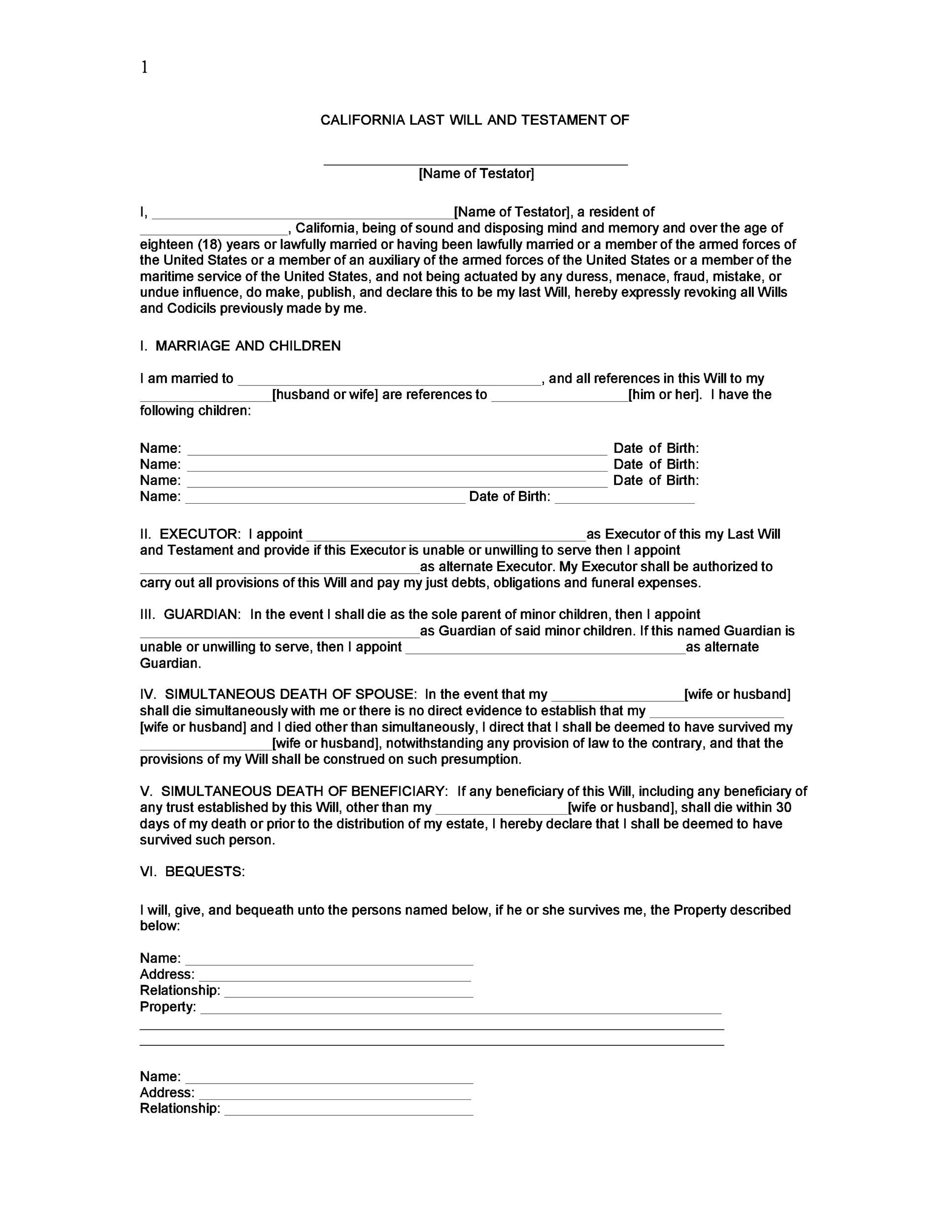 Free Printable Forms For Last Will And Testament Printable Forms Free 