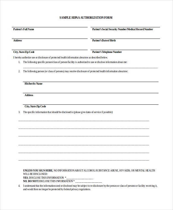 Free Printable Hipaa Forms Printable Forms Free Online