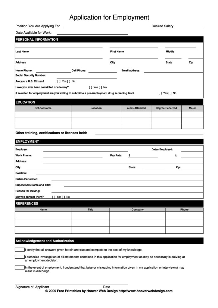 Free Printable Job Application Form NewFreePrintable