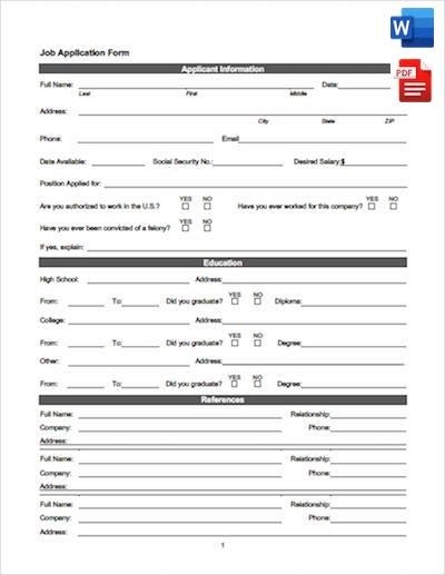Free Printable Job Application Form
