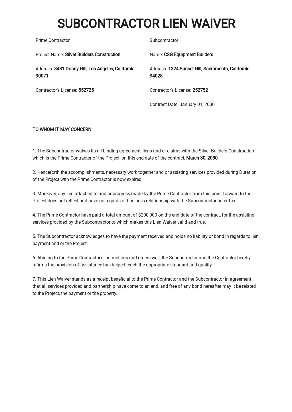 Free Printable Lien Waiver Construction Form Printable Forms Free Online