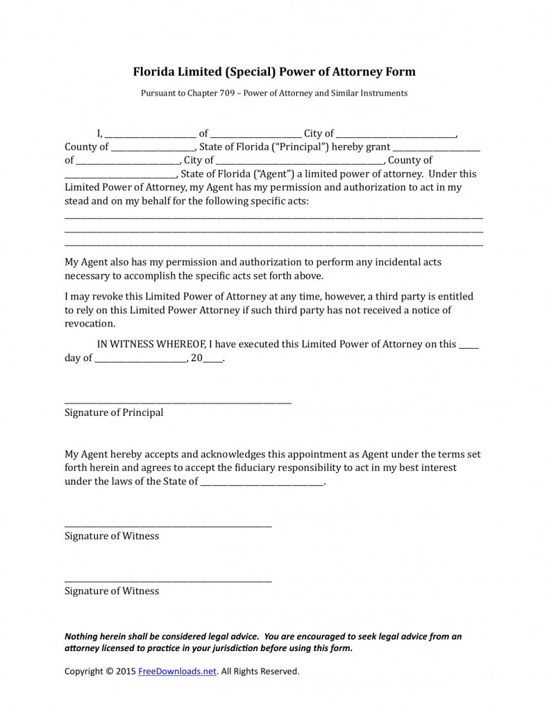 Free Printable Limited Power Of Attorney Form Florida Printable Forms 