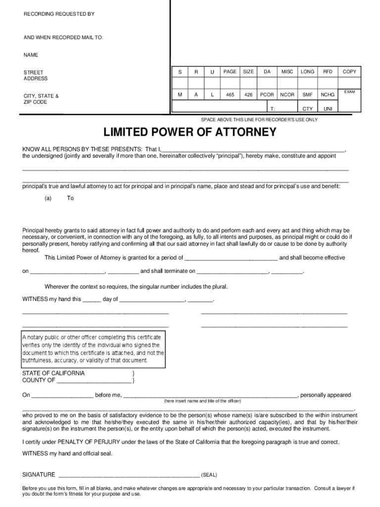 Free Printable Power Of Attorney Form California Printable Form 2024