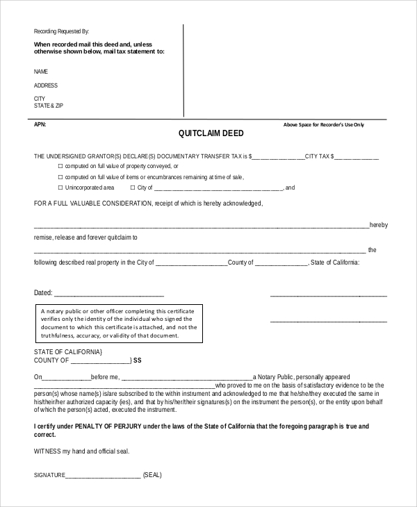 Free Printable Quick Claim Deed Form Printable Forms Free Online