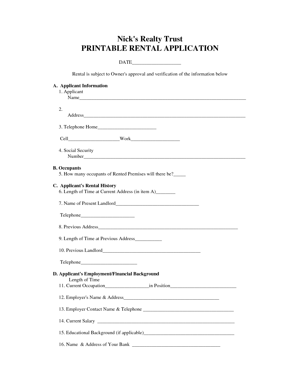 Free Printable Rental Agreement Forms Printable Forms Free Online
