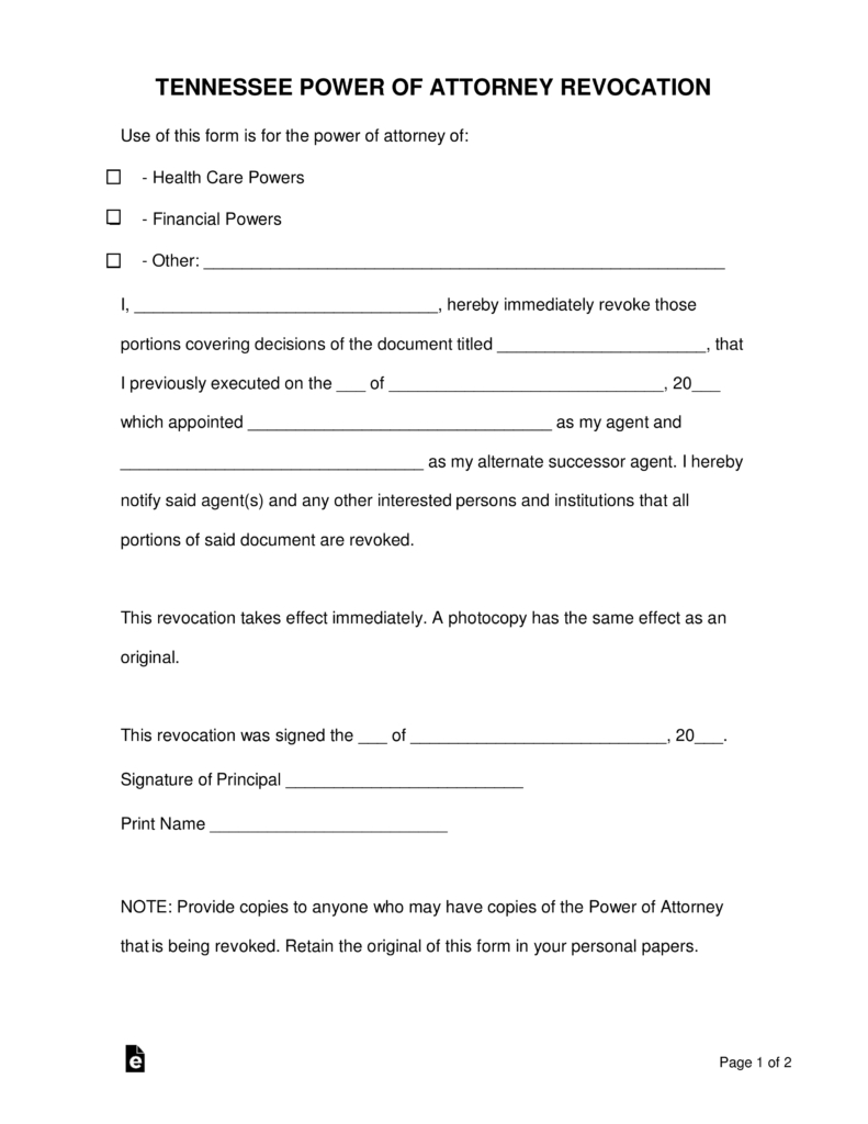 Free Printable Revocation Of Power Of Attorney Form Free Printable