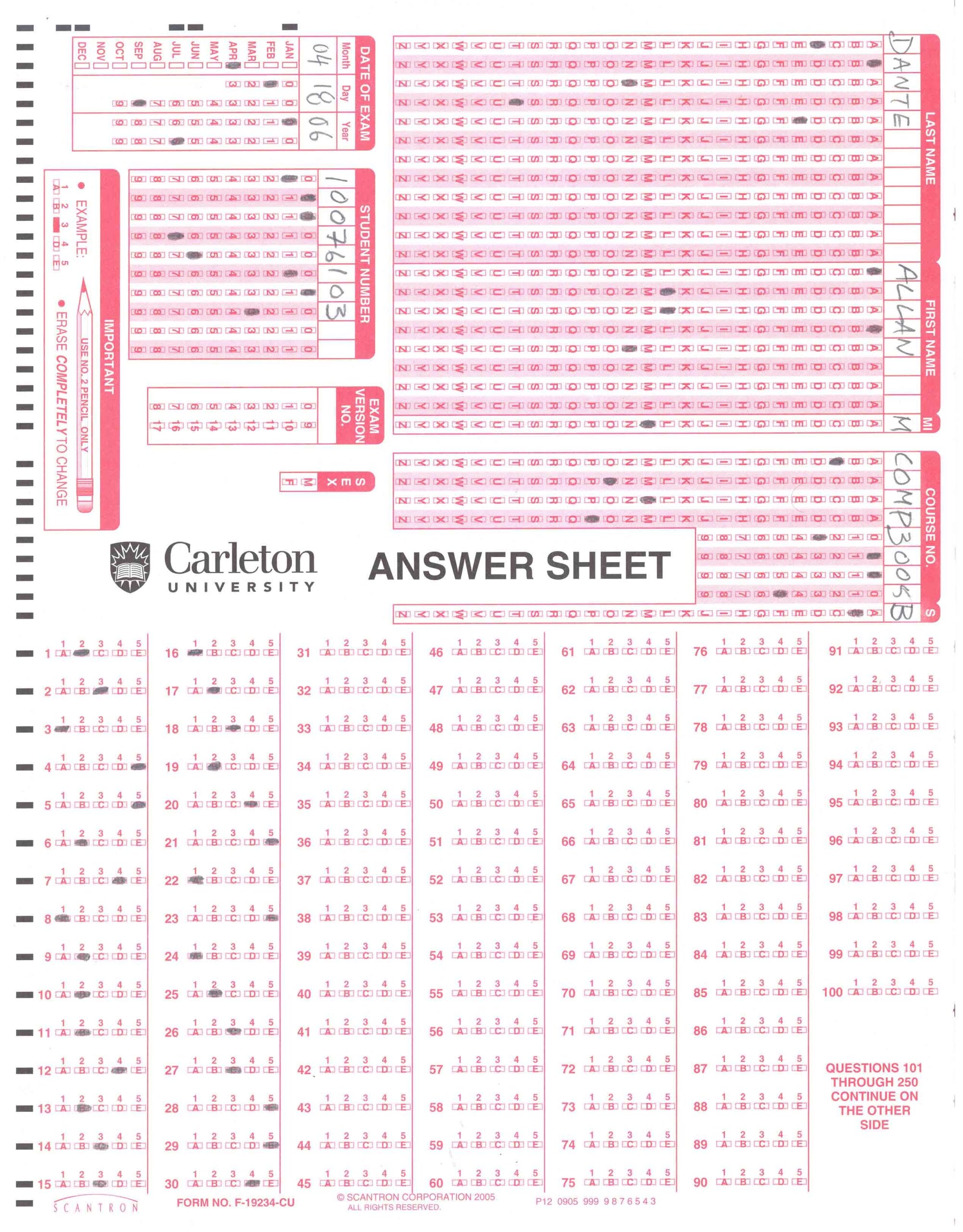 Free Printable Scantron Forms Printable Forms Free Online