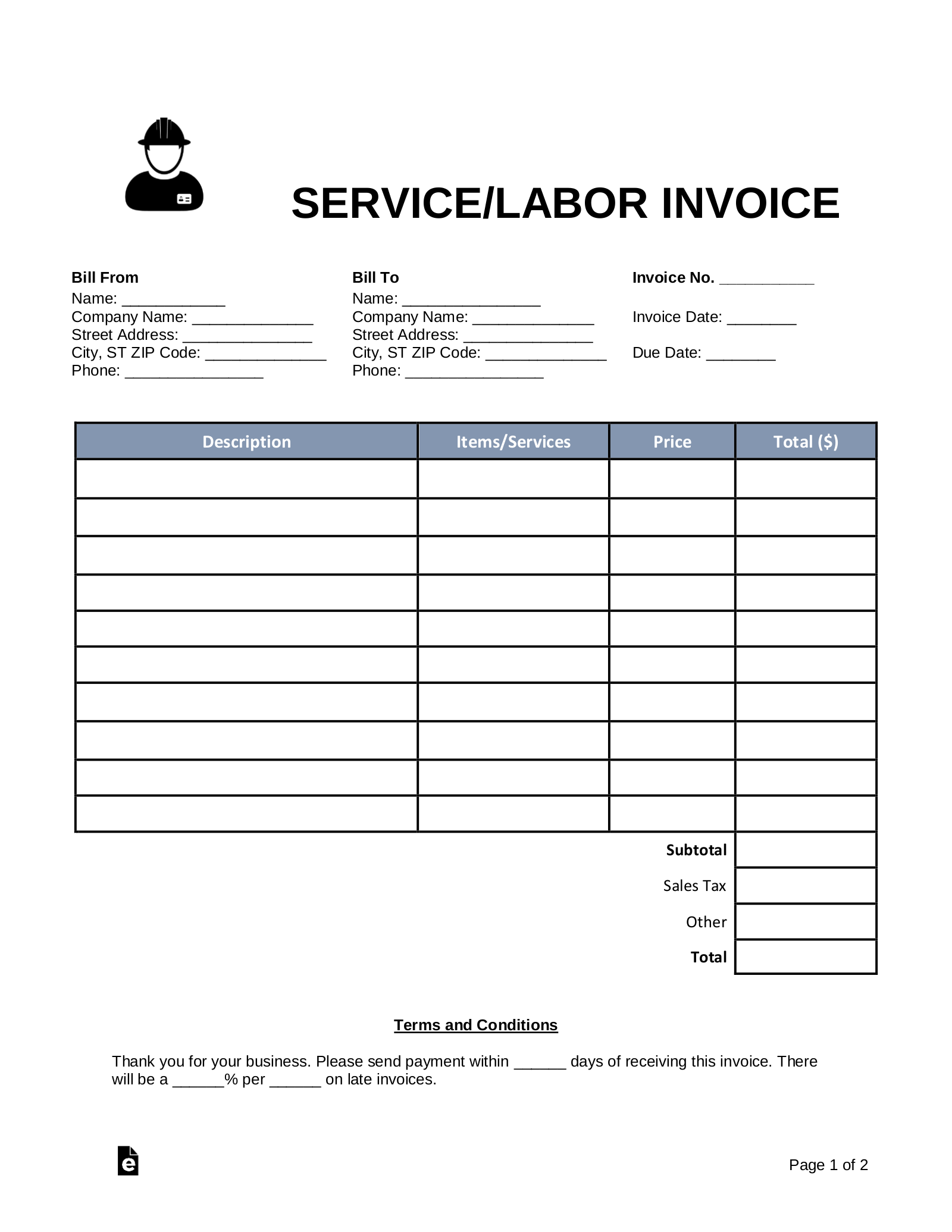 Free Printable Service Invoice Forms Printable Forms Free Online