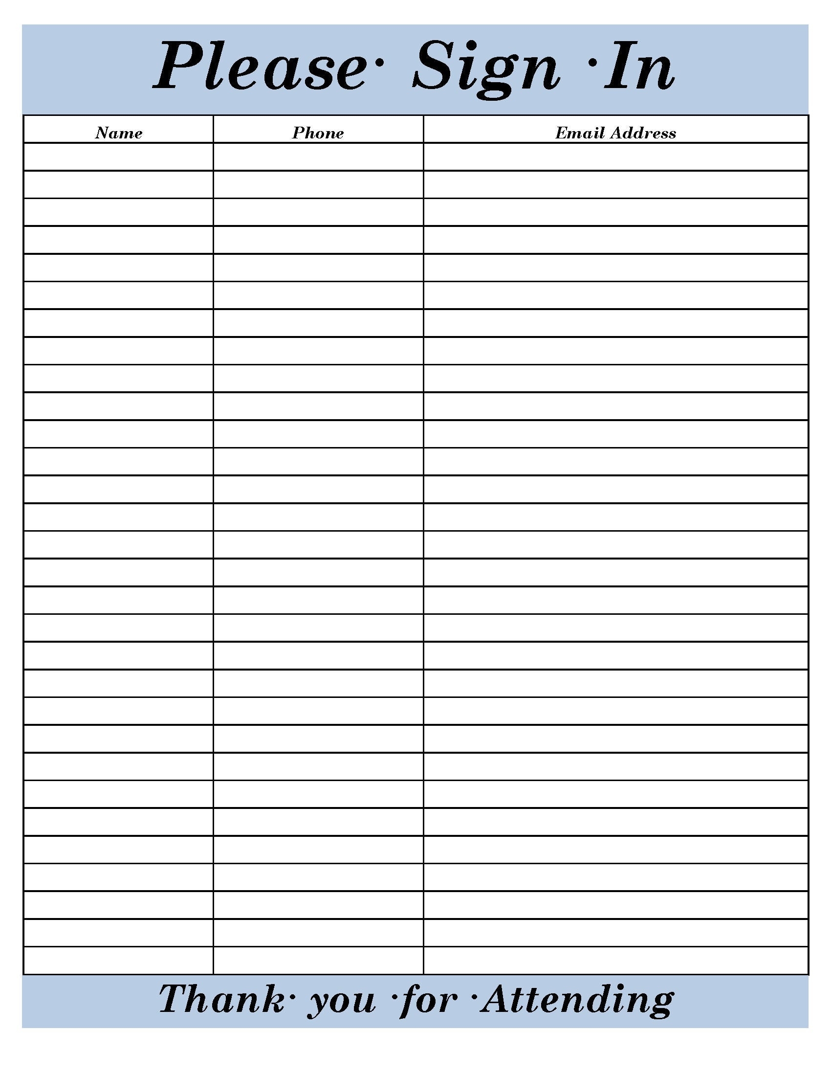 Free Printable Sign In Sheets Templates Printable Form Templates And 