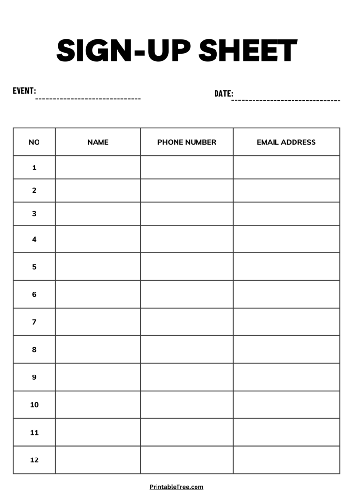 Free Printable Sign up And Sign in Sheet PDF Templates
