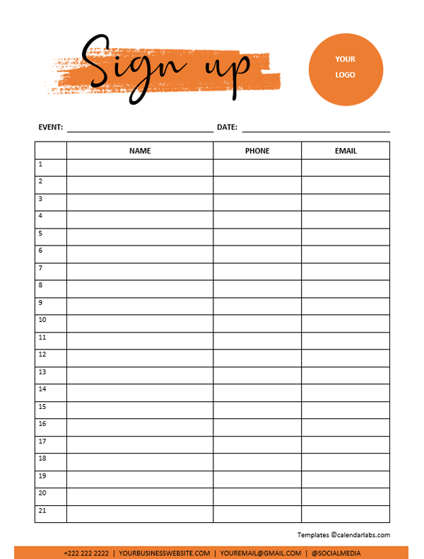 Free Printable Sign up And Sign in Sheet PDF Templates 57 OFF