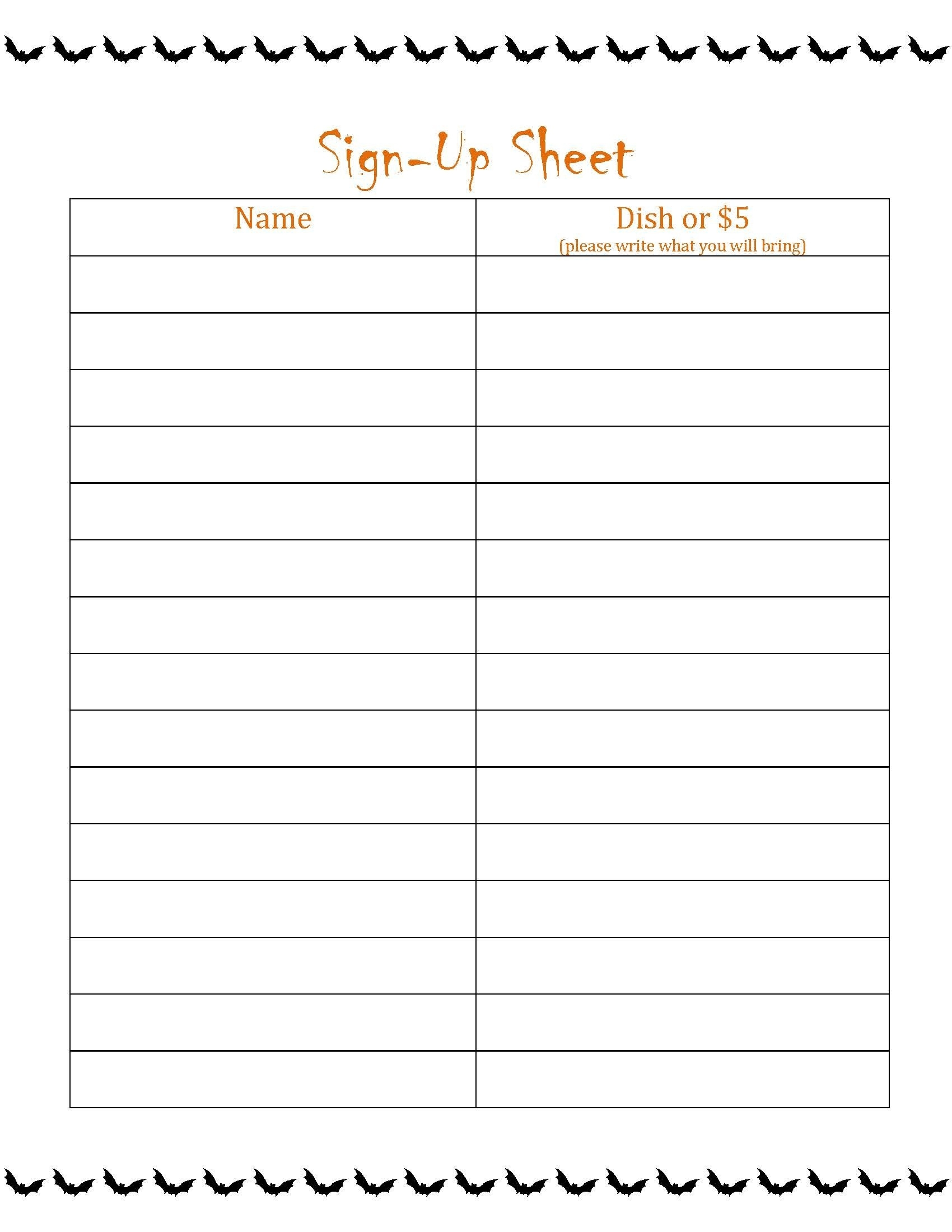 Free Printable Sign Up Sheets For Potlucks Free Printable FREE