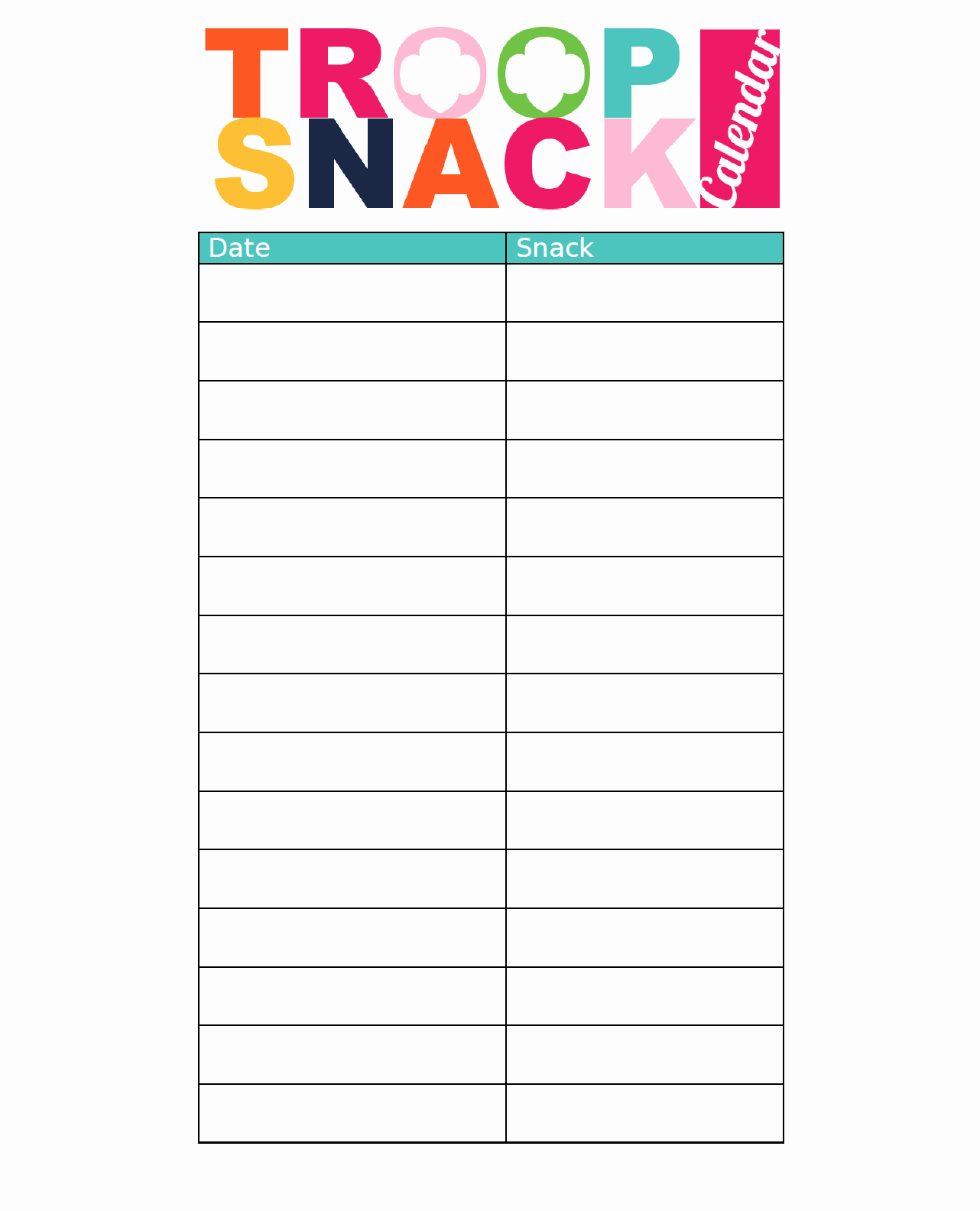 Free Printable Snack Sign Up Sheet Peterainsworth