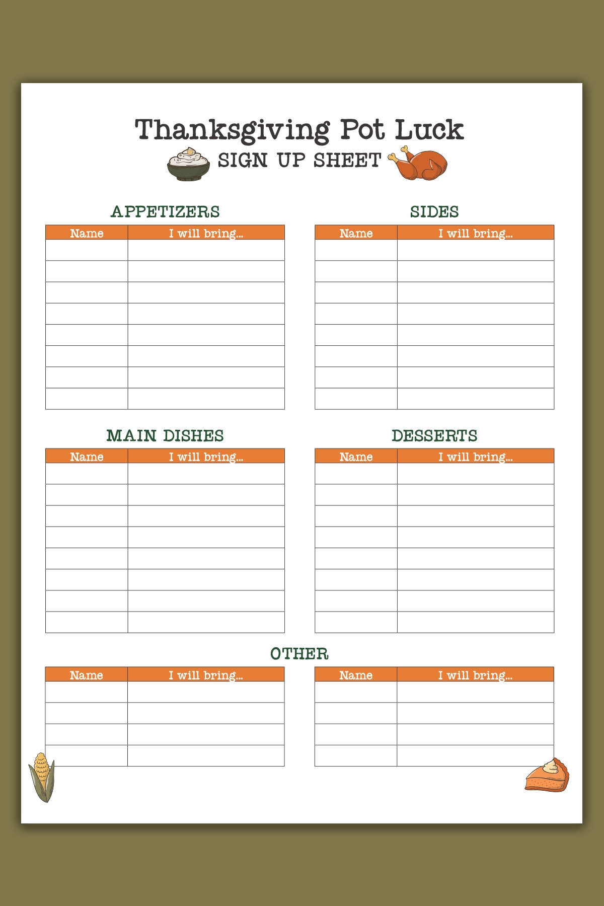 Free Printable Thanksgiving Potluck Sign Up Sheet Set Google Sheets 