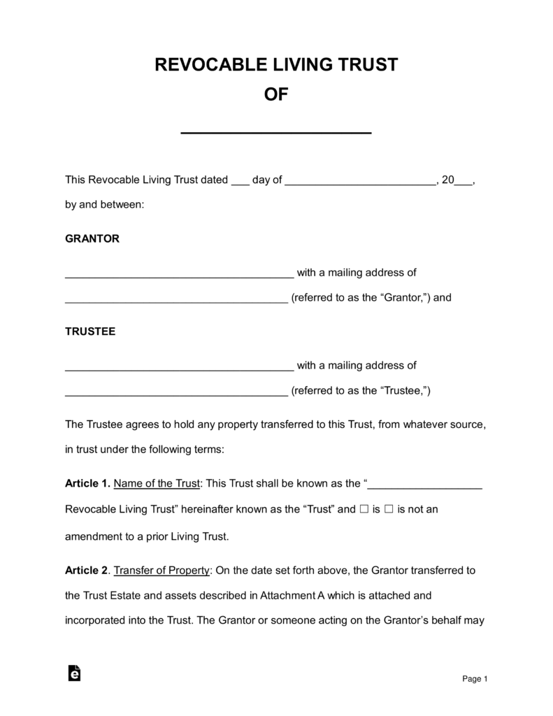 Free Printable Trust Forms Printable Forms Free Online