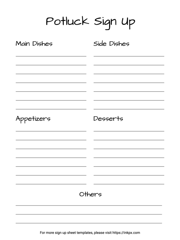 Free Printable Two Side Style Potluck Sign Up Sheet Template InkPx