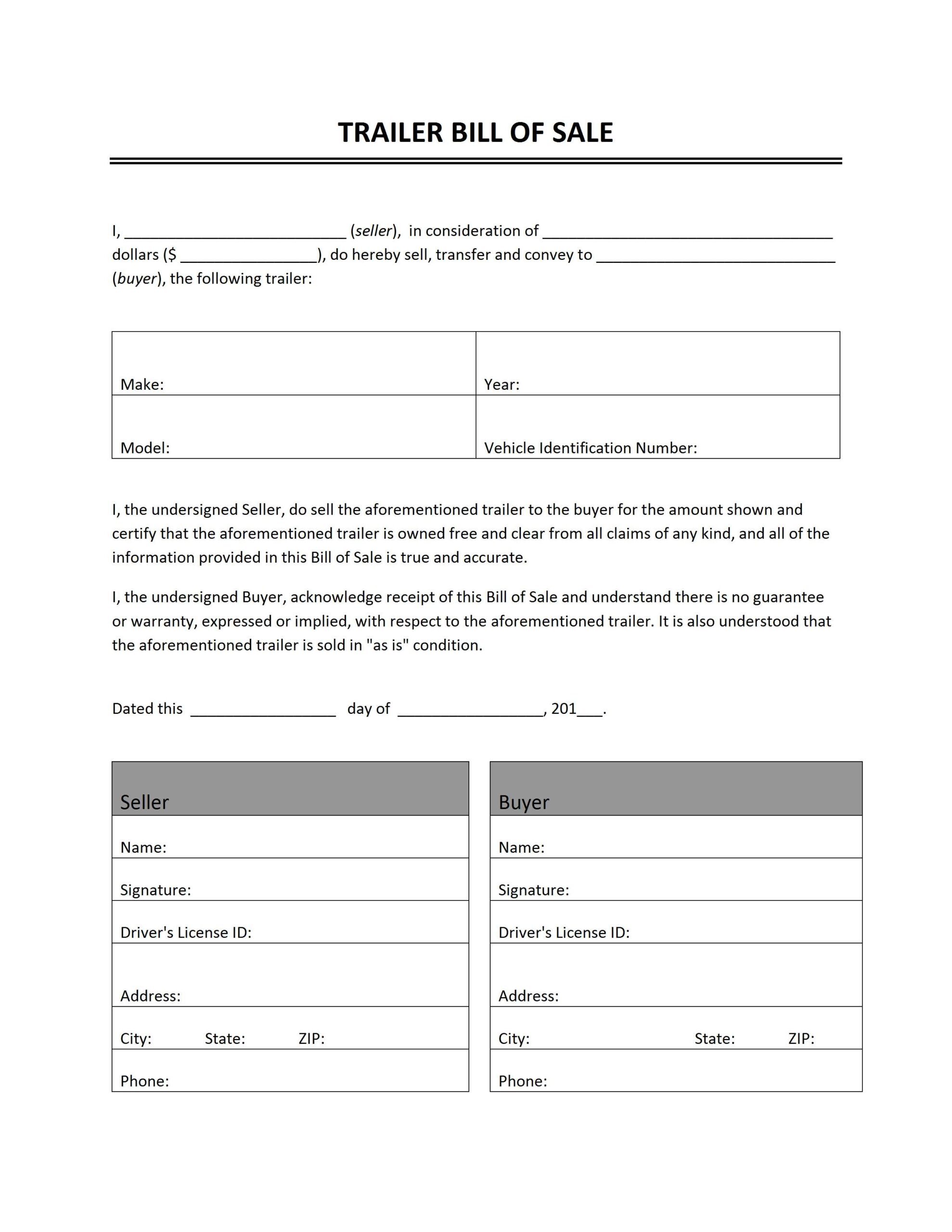 Free Printable Vehicle Bill Of Sale Template Form GENERIC 