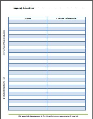 Free Sign Up Sheet Printable Shop Fresh