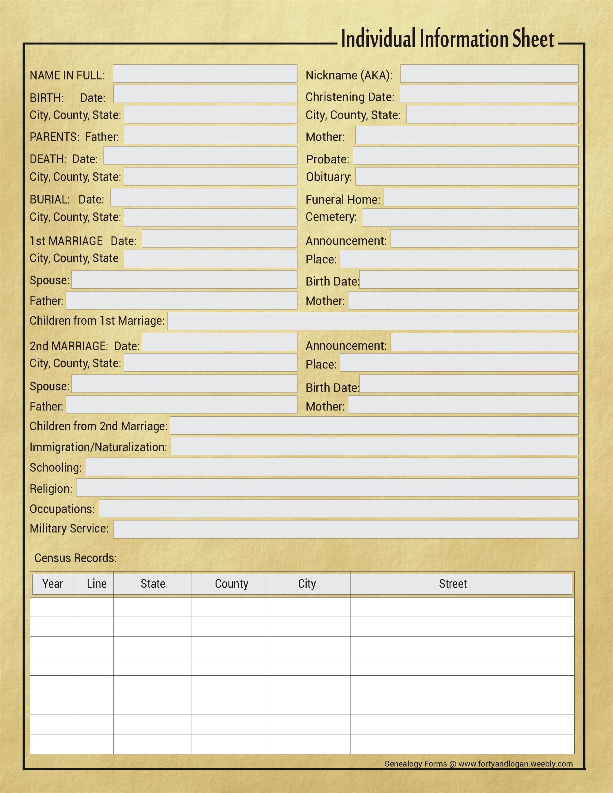 Genealogy Printable Forms Printable Forms Free Online