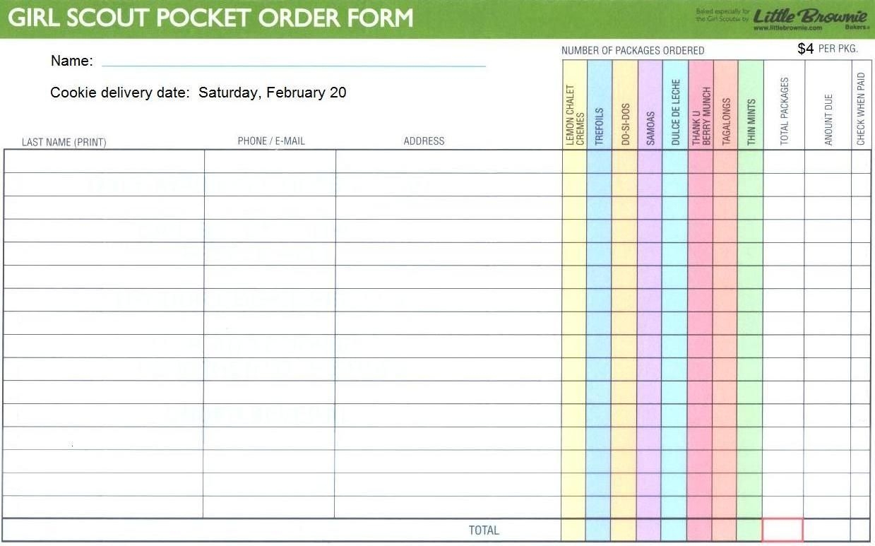 Girl Scout Cookie Order Form Printable Owa Printable Forms Free Online