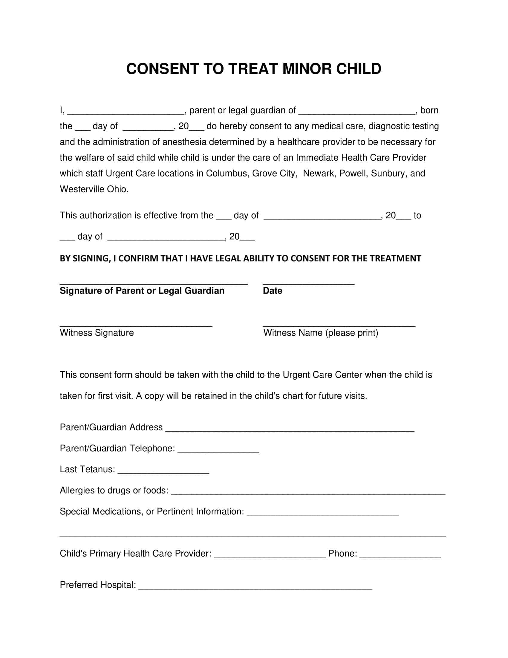 Grandparent Basic Printable Medical Consent Form For Minor Printable