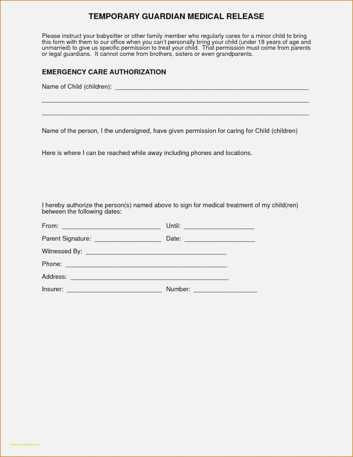 Grandparents 39 Medical Consent Form Minor Child Eforms Free 