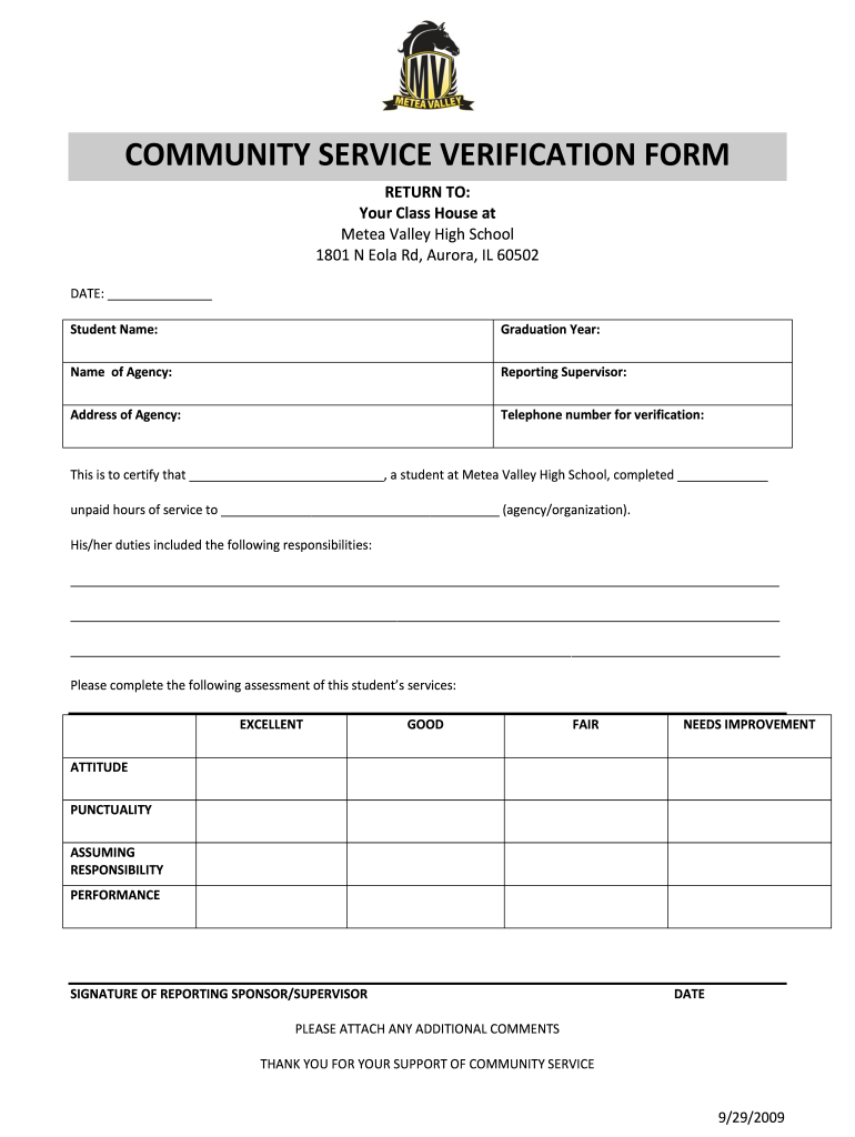 Havana High School Community Service Forms For Students Fill Out 