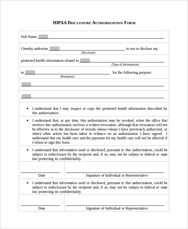 Hipaa Printable Form Printable Forms Free Online