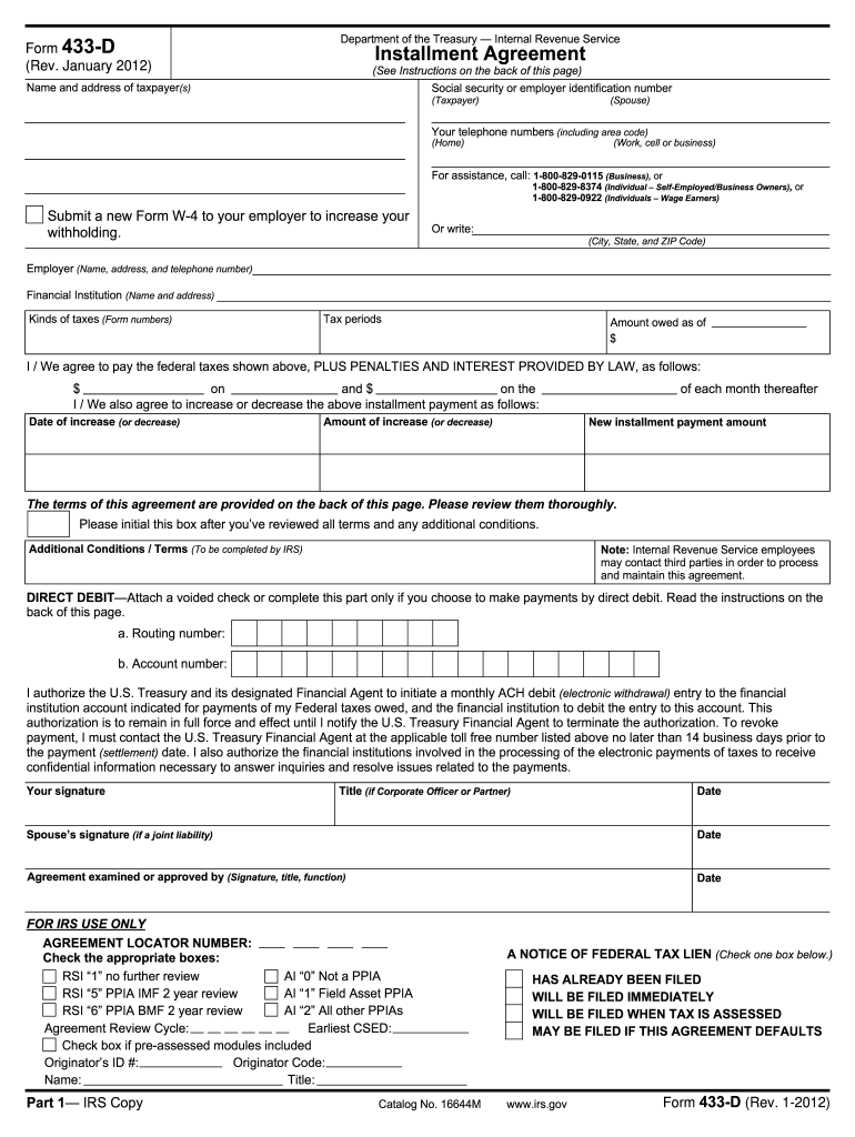 Irs Form 433 D Fillable Printable Forms Free Online Irs Form 433 D Fillable Printable Forms Free Online