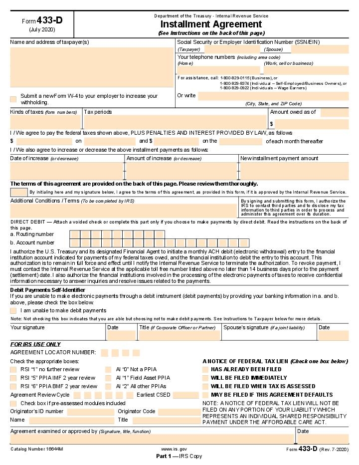 Irs Form 433 D Printable Printable Forms Free Online