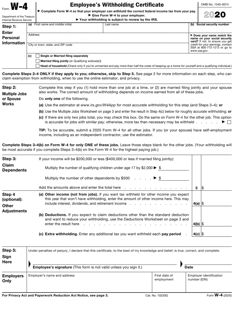 Irs W 4 Form Printable Printable Form 2024