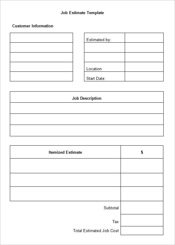 Job Estimate Template Pdf Free Printable Contractor Bid Forms 