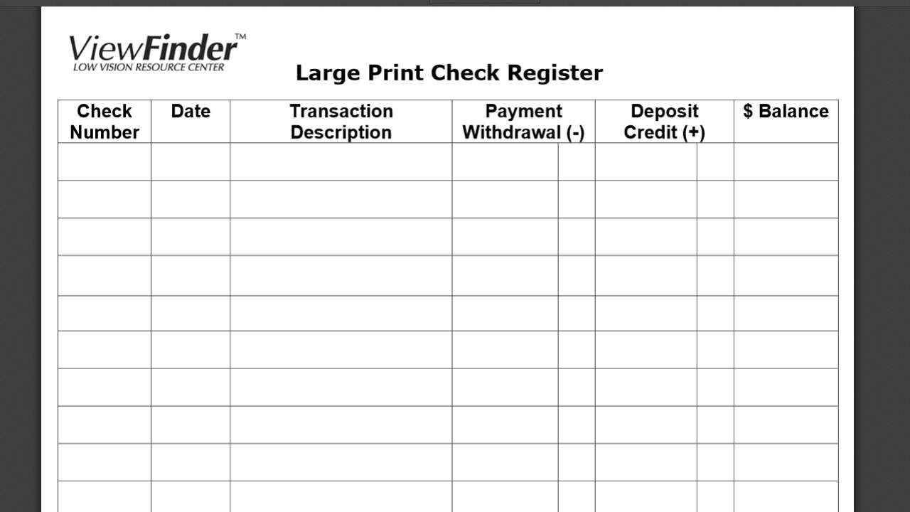 Large Print Check Register Printable Free Printable Templates