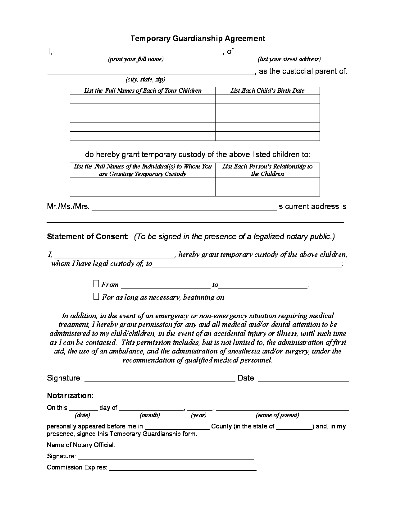 Legal Temporary Child Custody Agreement Form Id97998 Opendata Free 