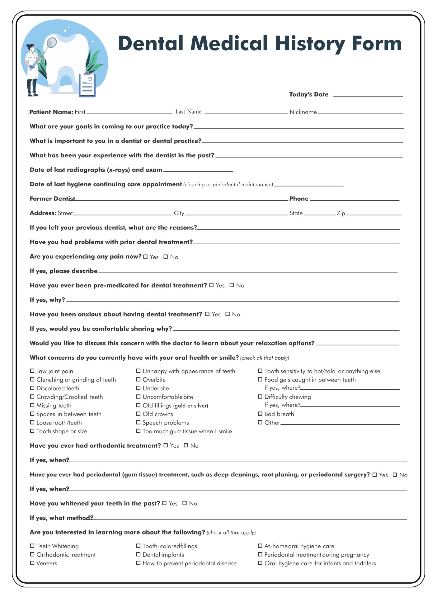 Medical History Form Printable Printable Forms Free Online