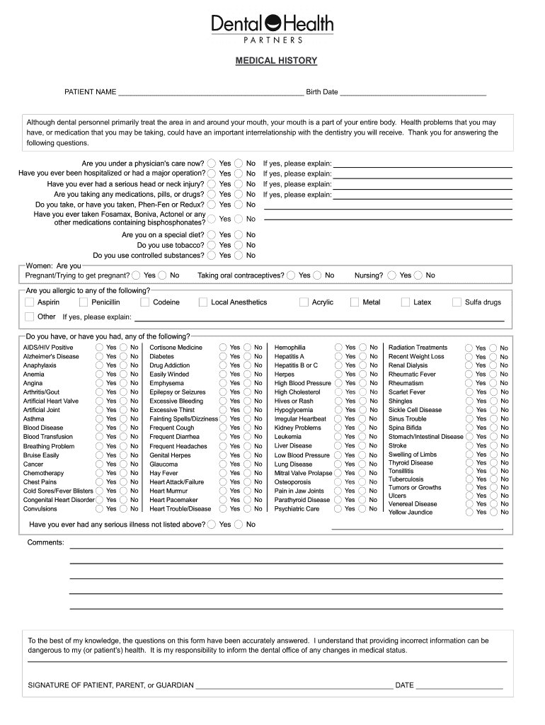 Medical History Form Printable Printable Forms Free Online