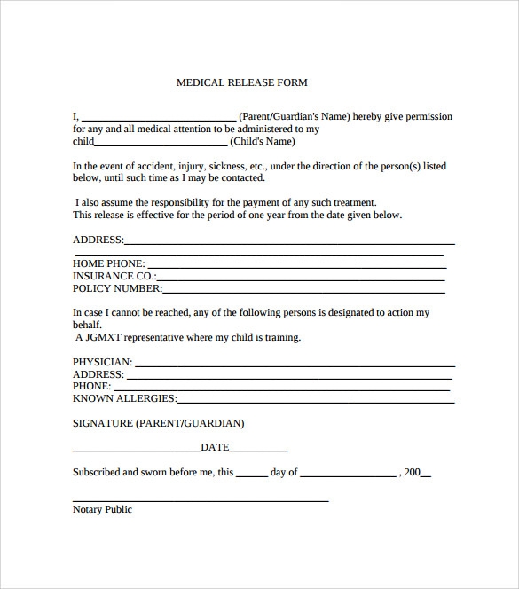 Medical Release Form Printable Printable Forms Free Online