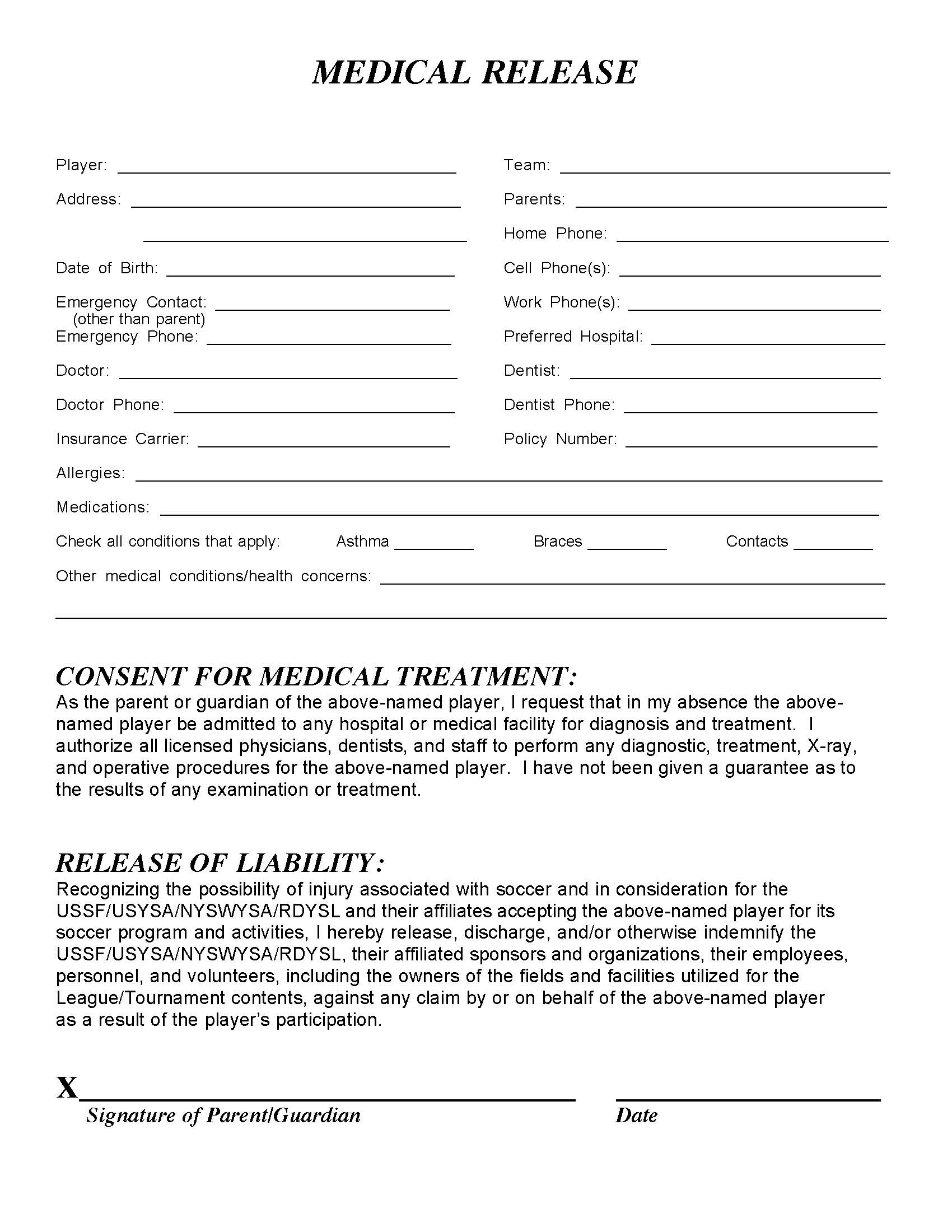 Medical Release Form Printable Printable Forms Free Online