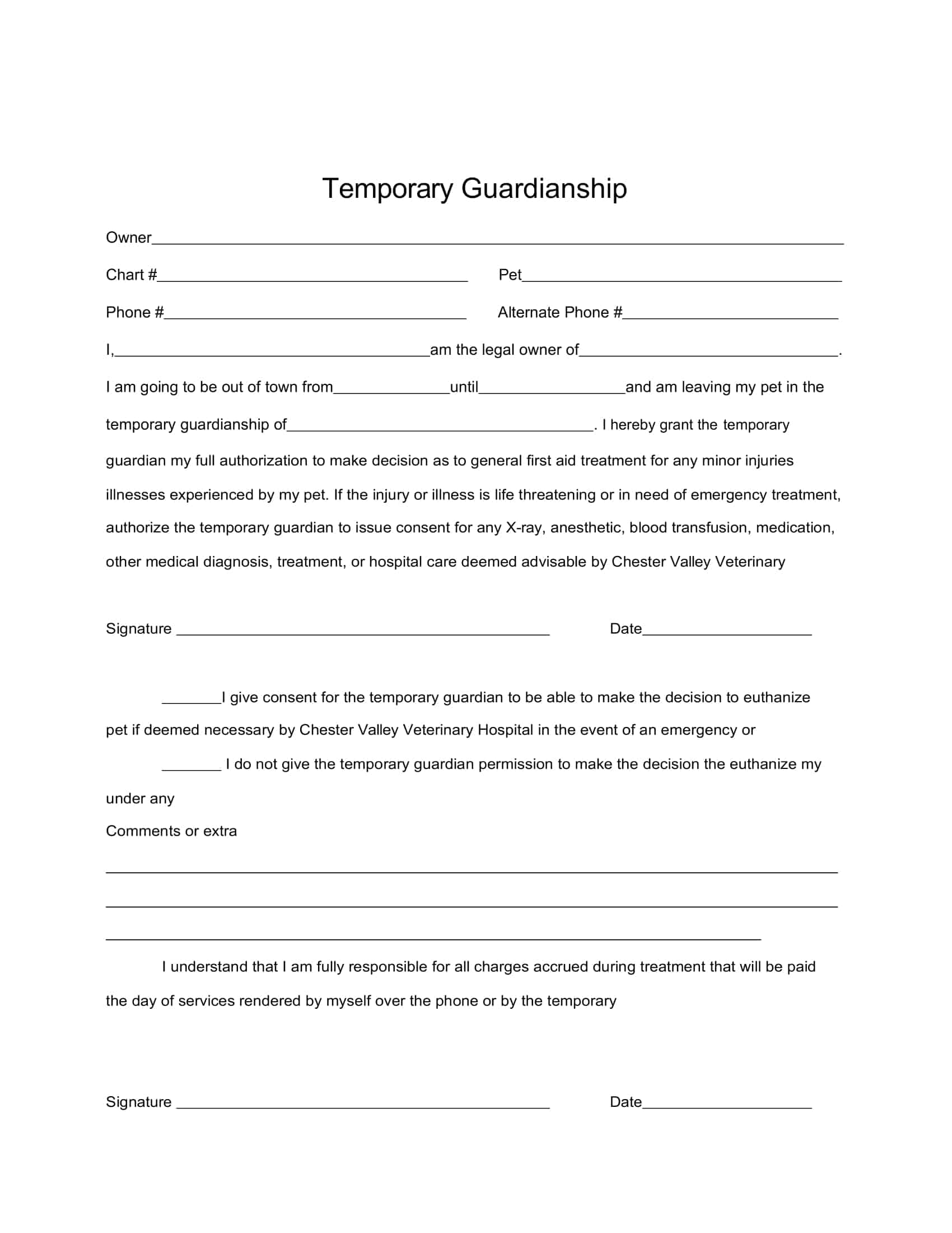 Notarized Printable Temporary Guardianship Agreement Form Printable