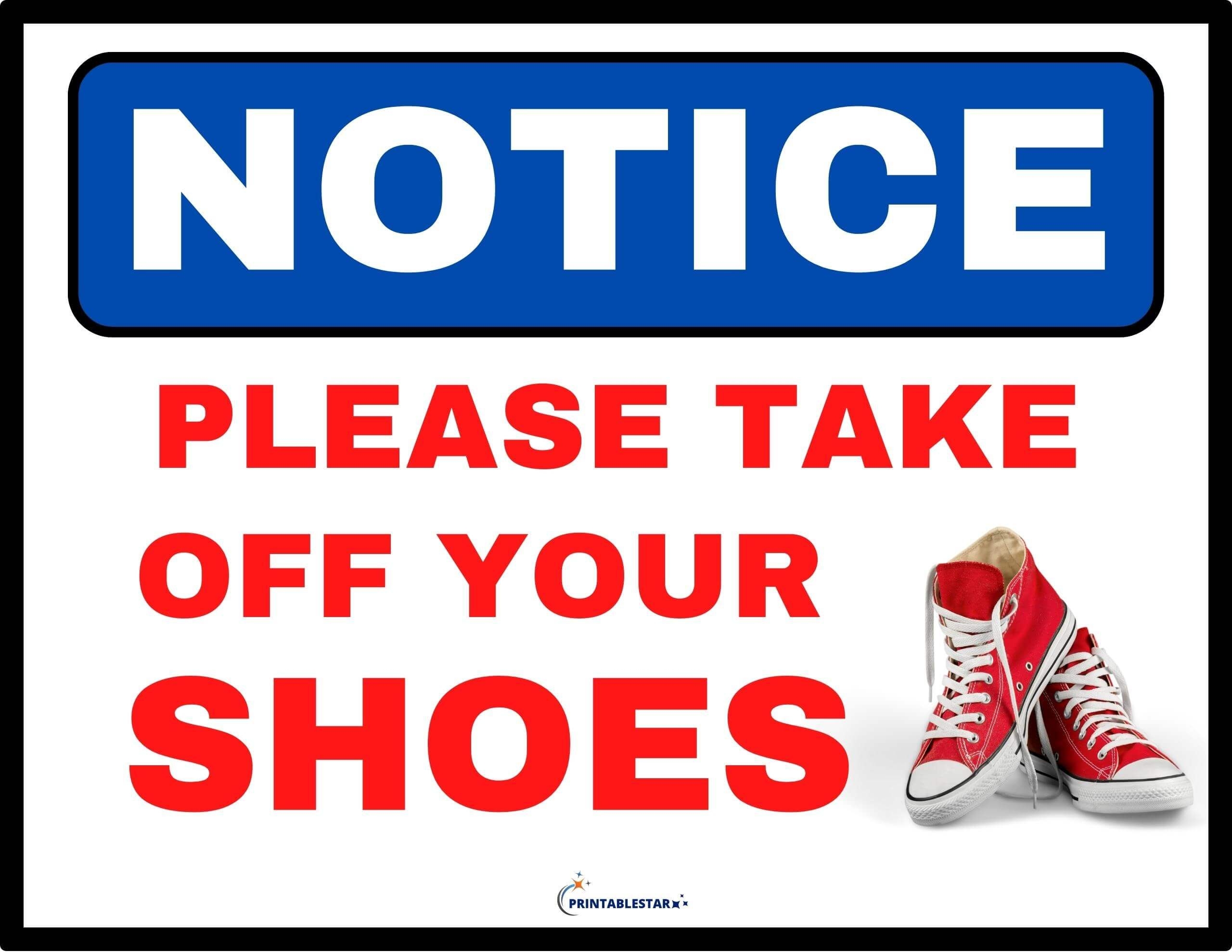 Notice Please Take Off Your Shoes Sign