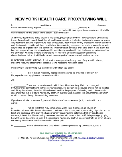 Ny Health Care Proxy Fillable Form Printable Forms Free Online