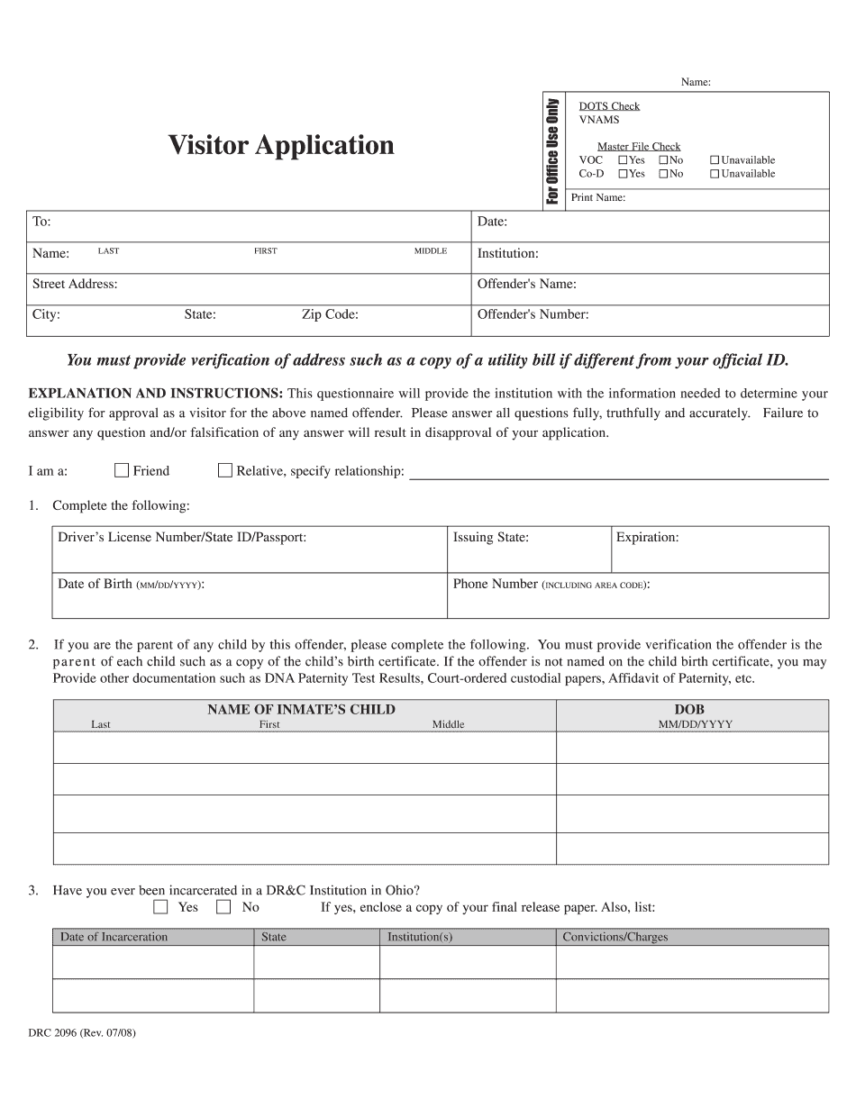 Odrc Visitation Printable Blank PDF Online