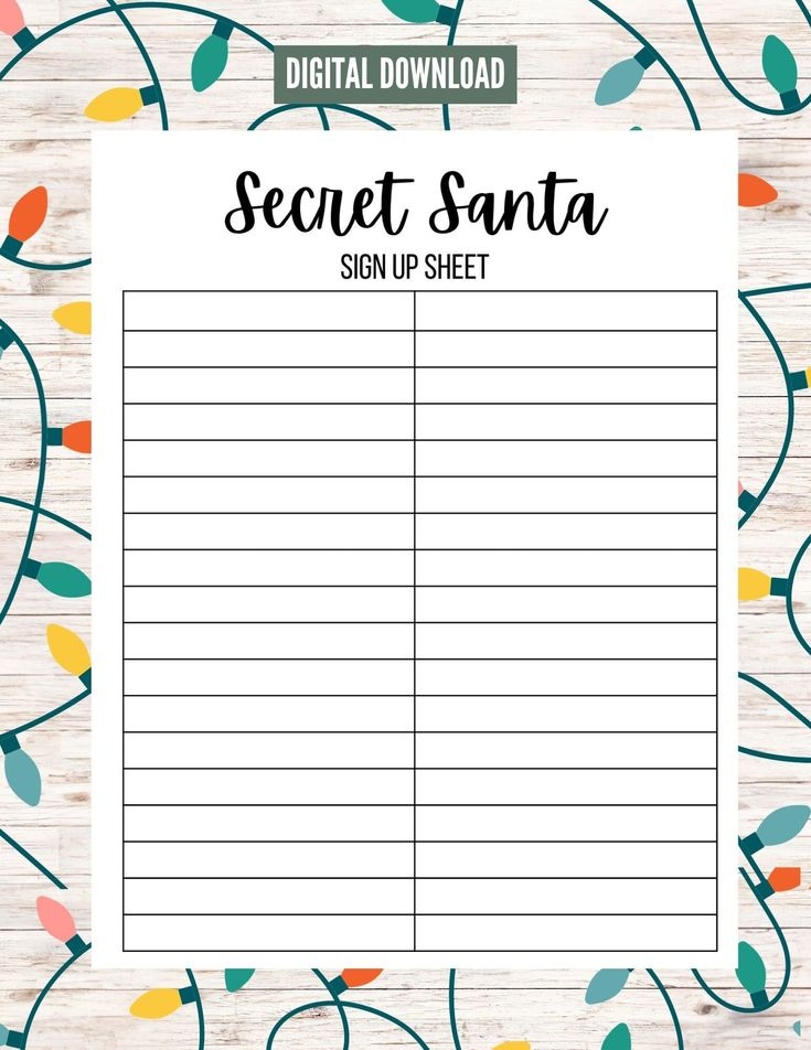 Office Secret Santa Sign Up Sheet Secret Santa Gift Exchange Printable 