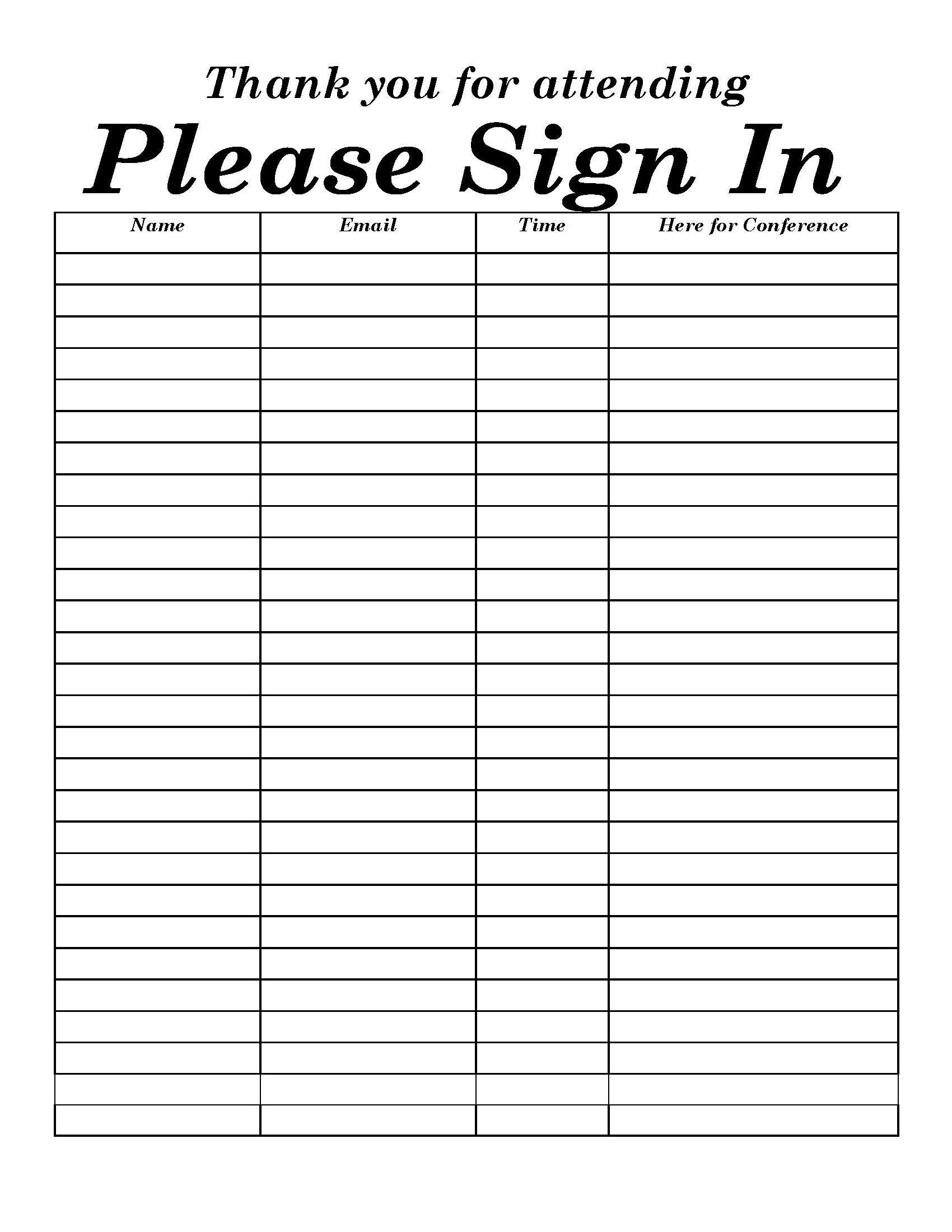 Open House Sign In Sheet Conference Instant Download DOC PDF Sign In 