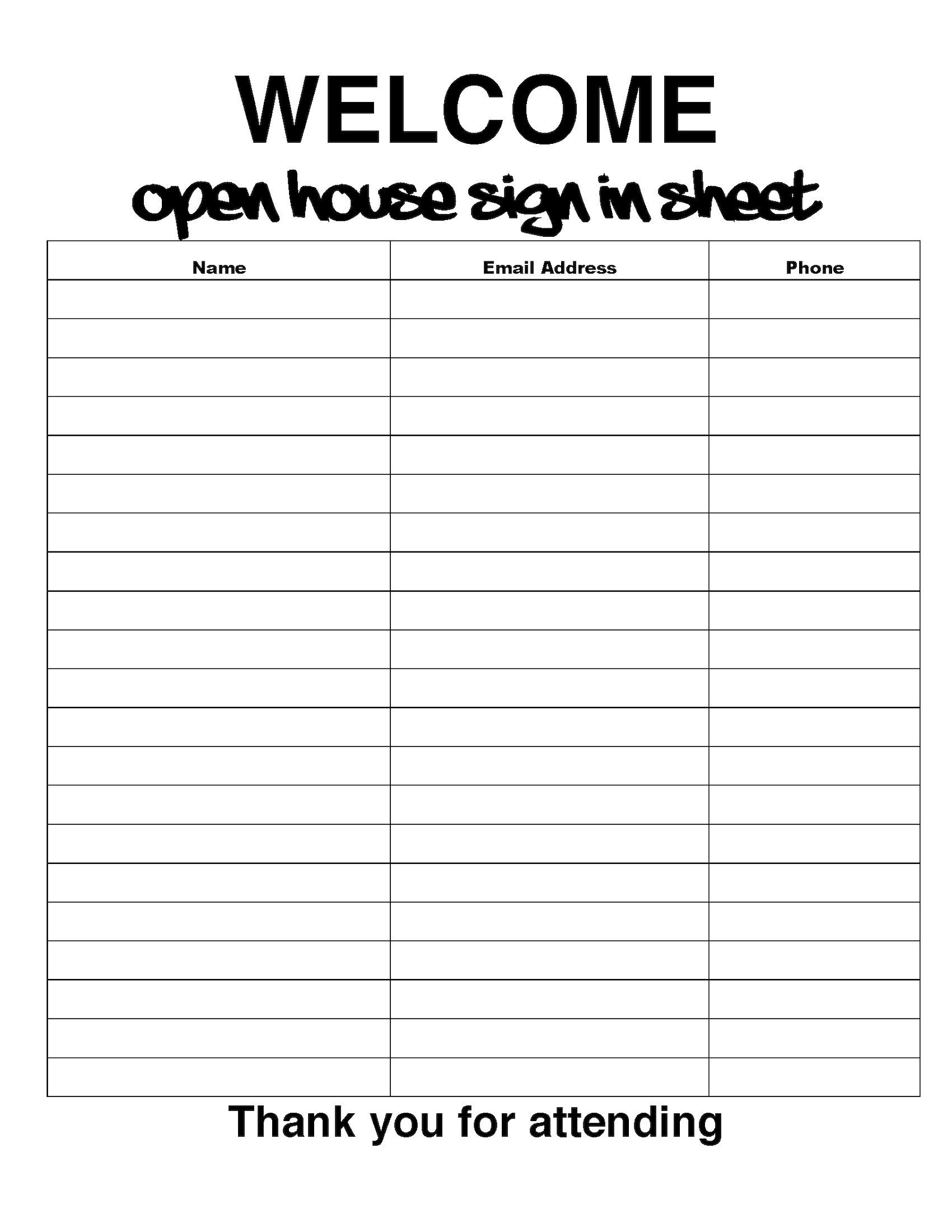 Open House Sign In Sheet Printable House Sign In Sheet PDF Real 