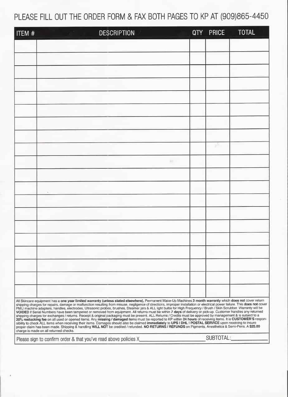 Order Form Printable Printable Forms Free Online