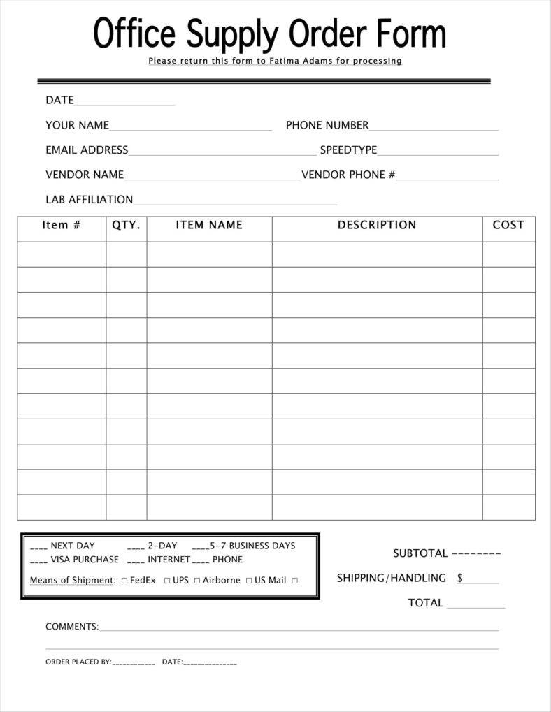 Order Form Template Free Printable Printable Forms Free Online
