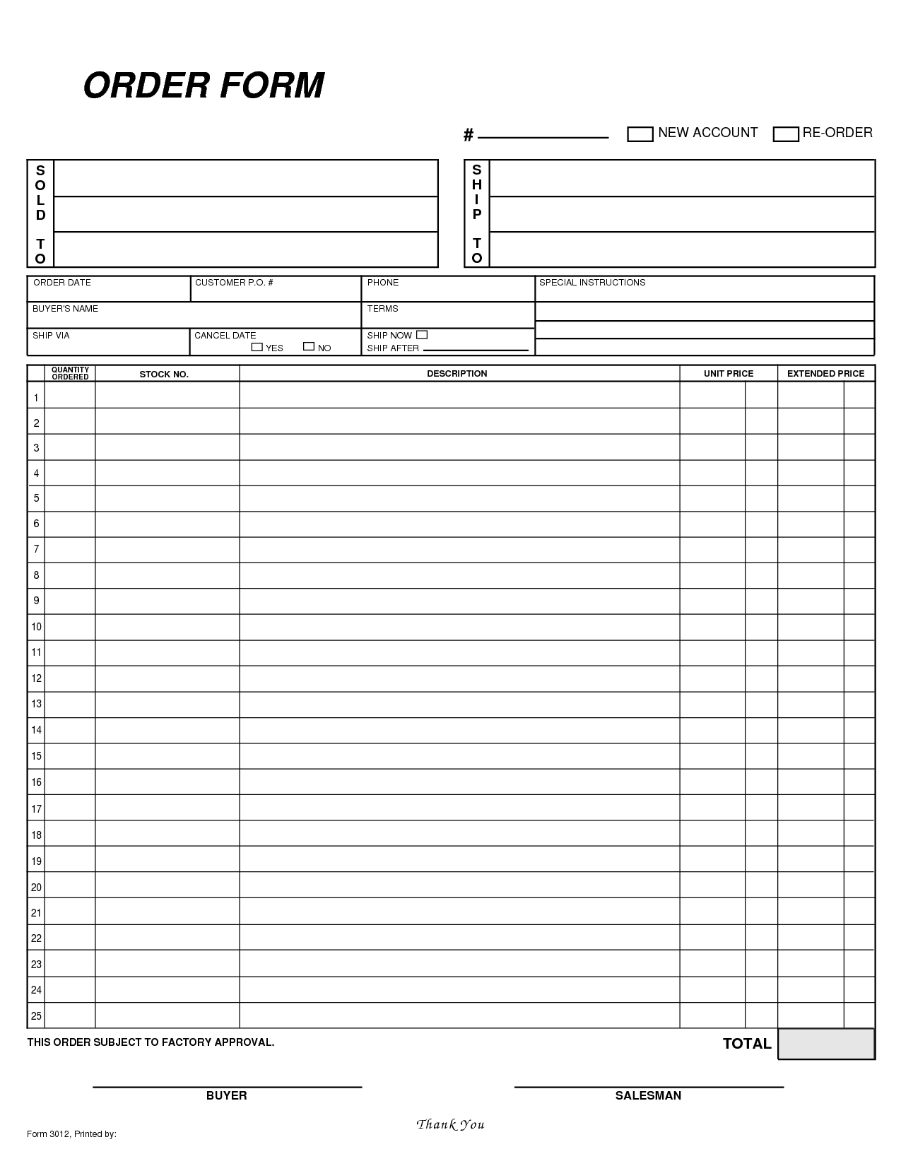 Order Form Template Free Printable Printable Forms Free Online