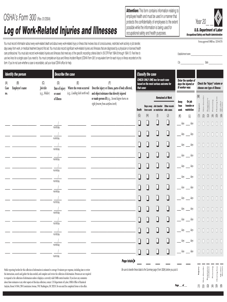Osha 300 Form Printable Printable Forms Free Online
