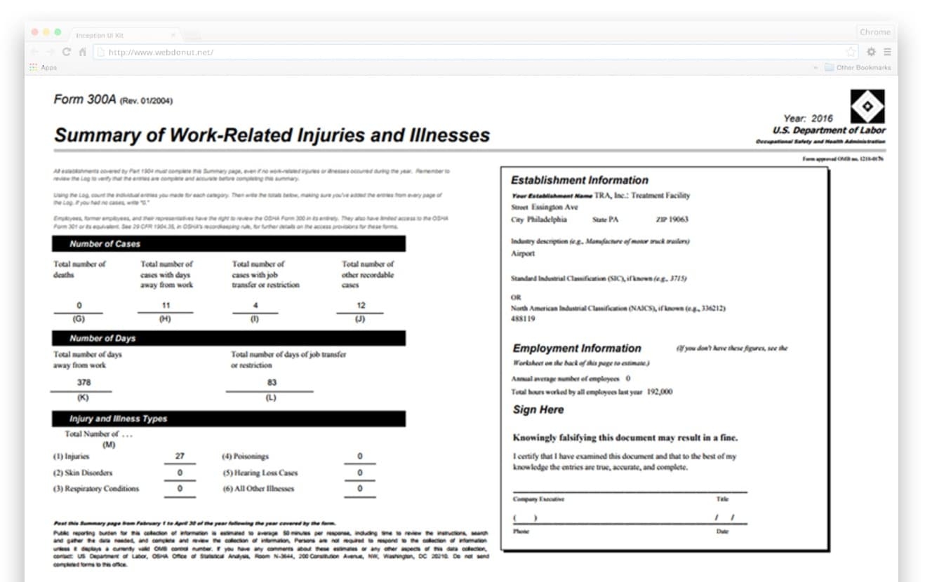 Osha 300a Printable Form Printable Forms Free Online